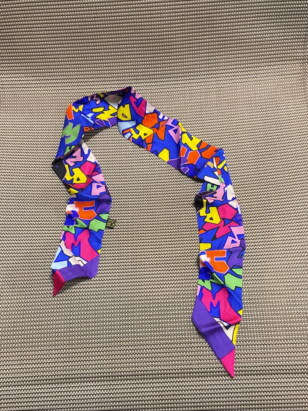 Hermes Multicolor Graffiti Silk Twilly Scarf in Purple, Blue and Pink
